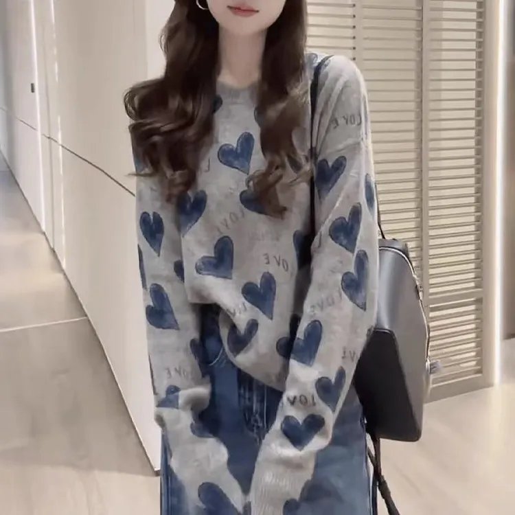 慵懒风气质宽松氛围感针织衫2025秋季设计感减龄套头爱心字母毛衣