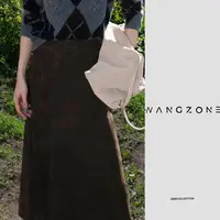 WANG ZONE | 进口绵羊皮極简松紧腰后开衩高弹长裙
