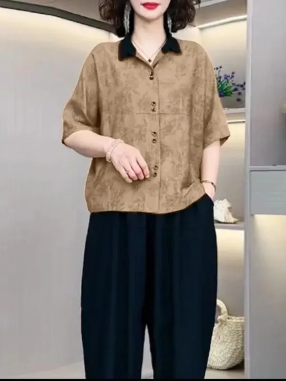 夏季拼接薄款短袖蝙蝠袖休闲衬衫中袖衬衣流浪丹宁风