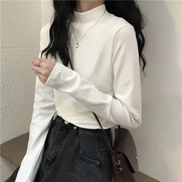 半高领白色打底衫女内搭秋冬内搭新款长袖体恤显瘦保暖上衣服外穿