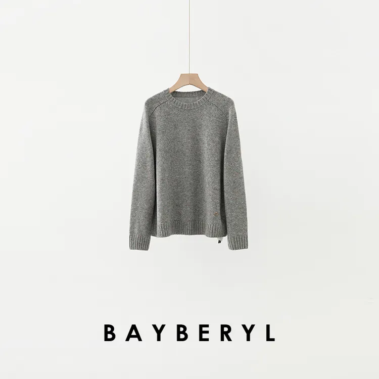 CC12-BAYBERYL老贝蓝海湾*1p马鞍点子圆领羊绒针织衫ZZS5G0246