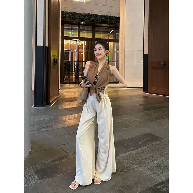 JIJINQI时尚气质显瘦夏季宽松百搭高腰设计感休闲裤女JD03KZXL618