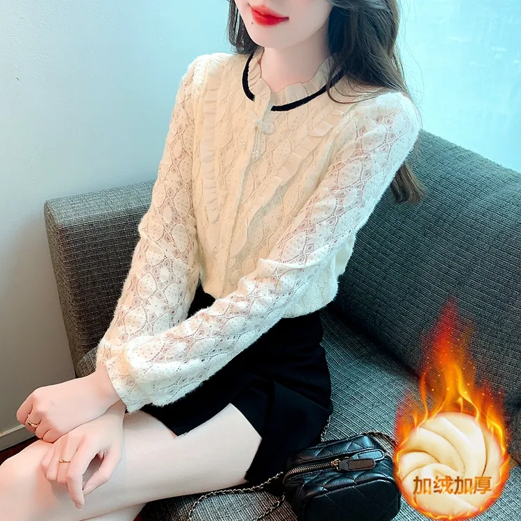 蕾丝衬衫女春秋冬季2025新款打底长袖衬衣高级感轻奢减龄洋气上衣