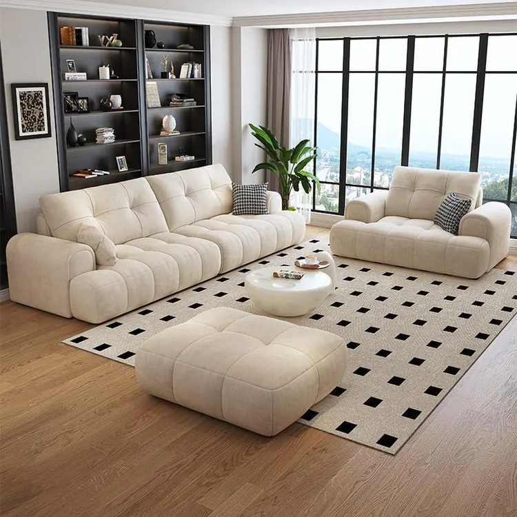 设计师款泡芙奶油风布艺小户型家用棉花糖猫抓绒雪尼尔沙发