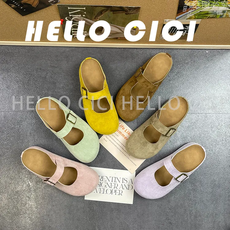  欧若风糖果色厚底内增高百搭外穿女勃肯半包拖鞋 