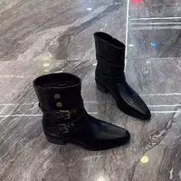 冬季马丁靴时尚女时装靴修面皮高跟短筒法式女靴5063-1A