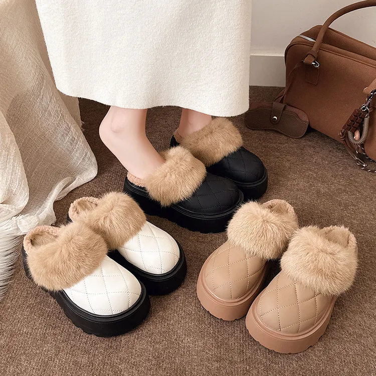 厚底增高鞋女外穿2025秋冬新款一脚蹬包头半拖懒人鞋加绒毛毛拖鞋