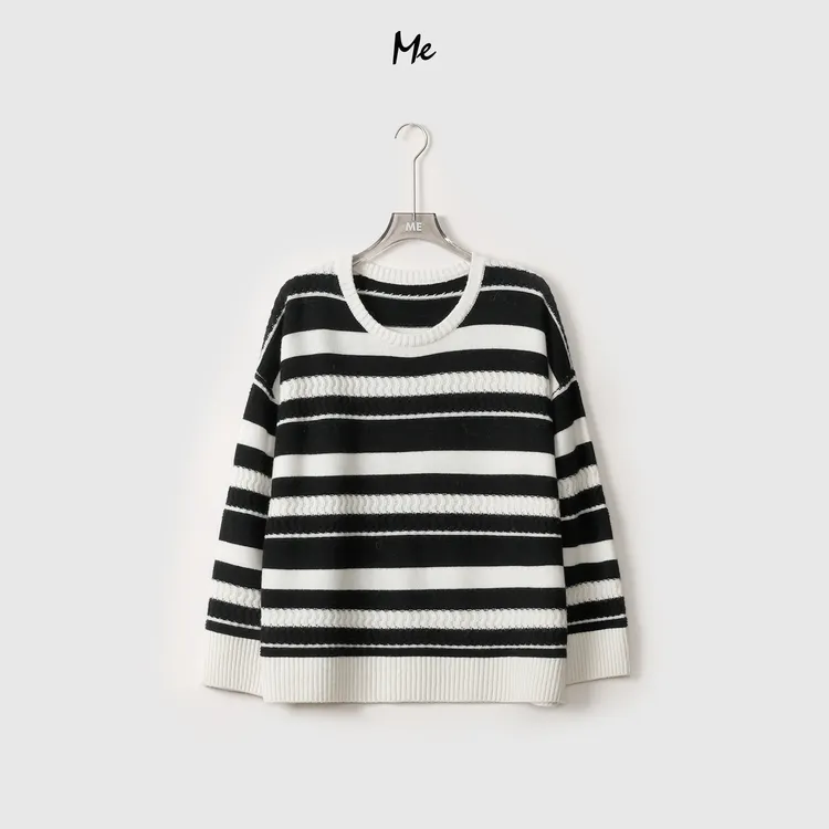 ME【千层松露】100绵羊毛条纹扭花针织上衣女士百搭毛衣 MEQA0069
