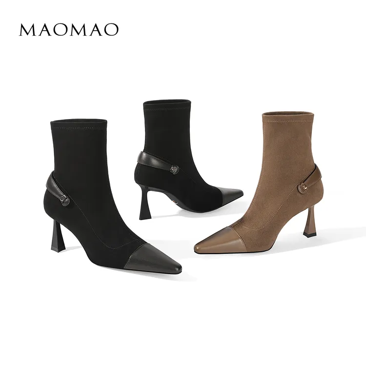 【跟高7cm】2025年冬季新款尖头高跟细跟袜靴套筒简约时尚百搭女