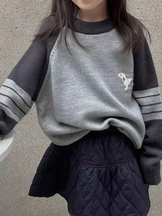【泡妈童装】2025女童毛衣儿童针织衫加厚2025保暖女孩慵懒风上衣潮