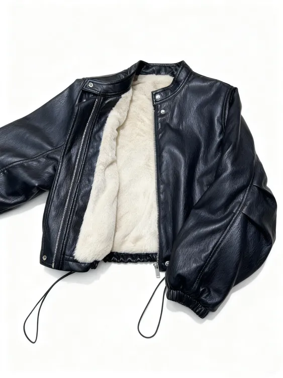 加绒加厚保暖皮衣外套女2025秋冬新款小个子休闲立领夹克上衣9818