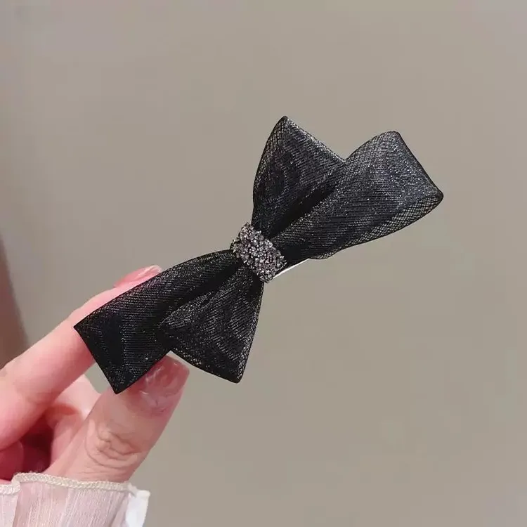 简约网纱蝴蝶结弹簧夹高级感半扎发马尾夹发量少一字夹后脑勺发夹