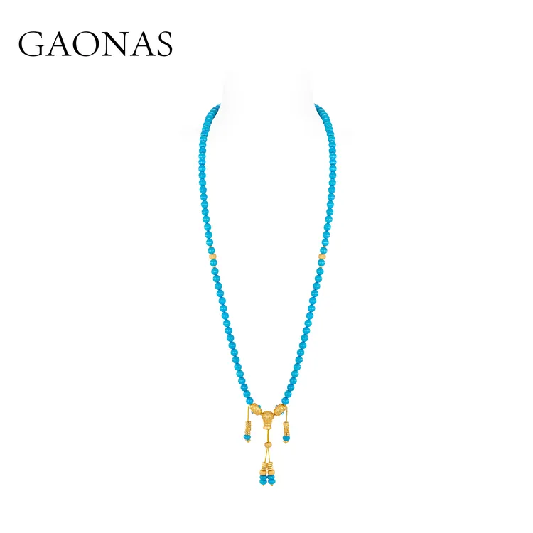GAONAS碧金缠云 中式贵气蓝色珠6mm毛衣链项链11488XGO