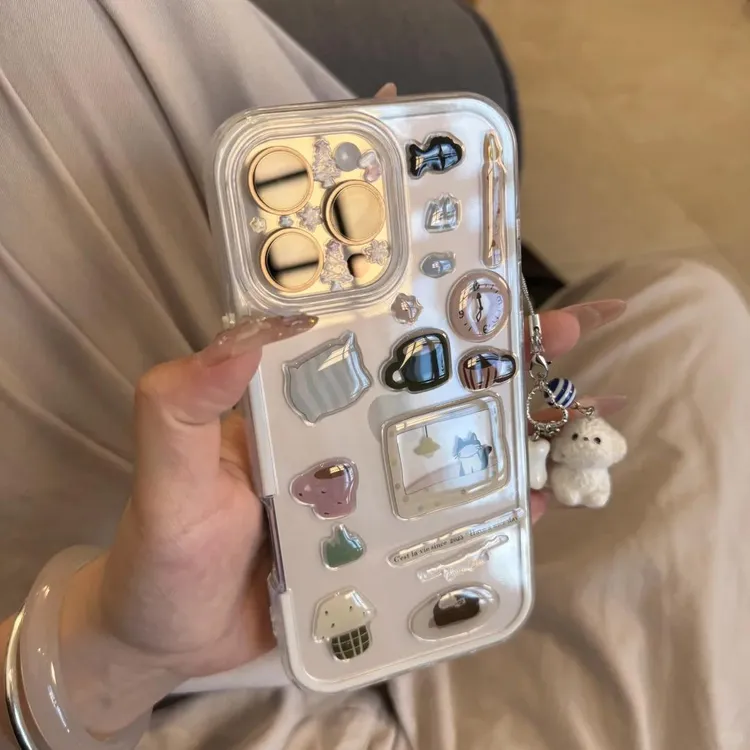 闹钟小黑猫边框二合一适用苹果16手机壳iPhone13/15promax新款14