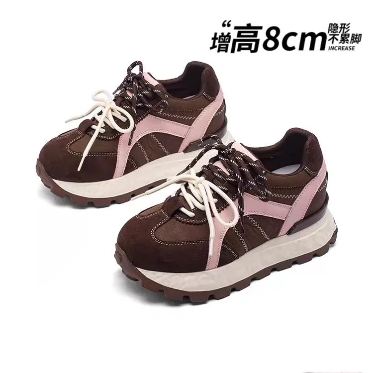 真皮内增高8cm厚底德训鞋女2025新款休闲老爹鞋软底不累脚阿甘鞋
