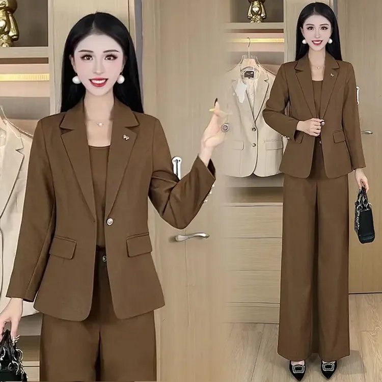 时尚套装女2025秋季新款洋气显瘦减龄西装外套吊带阔腿裤三件套潮
