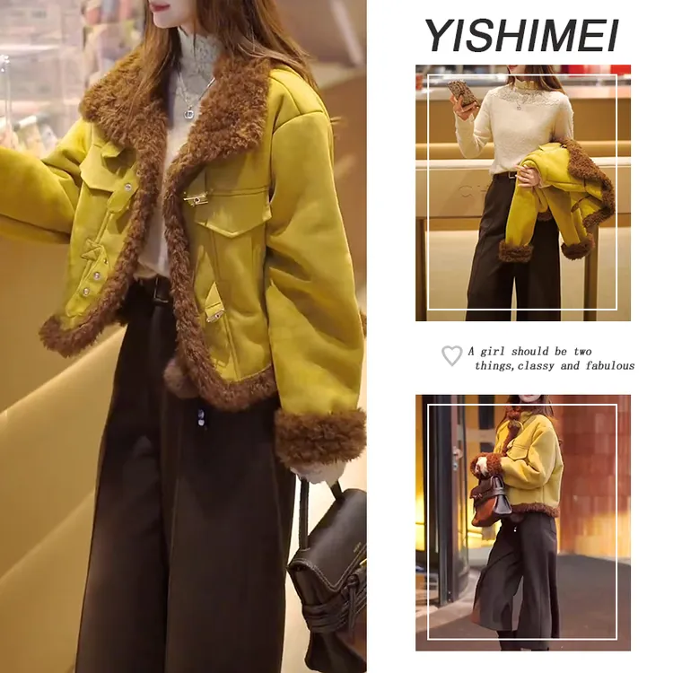 冬季时尚穿搭2025新款百搭半高领打底衫皮毛一体外套休闲裤三件套