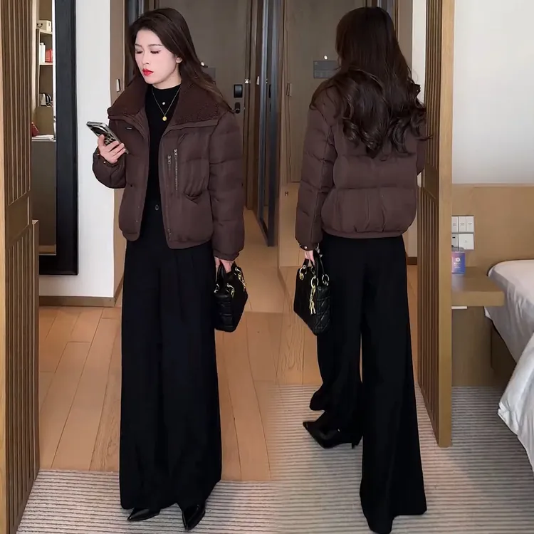 时尚拼接棉服女2025冬季新款加厚保暖棉袄百搭洋气外套潮