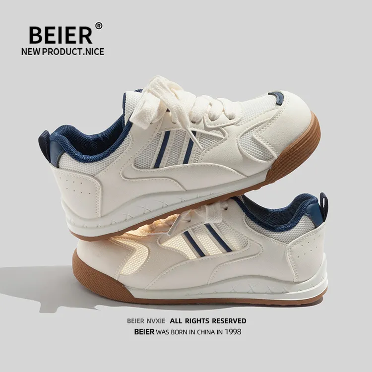 BEIER圆头百搭轻便休闲女鞋2025夏季新款透气网面鞋学生板鞋2703