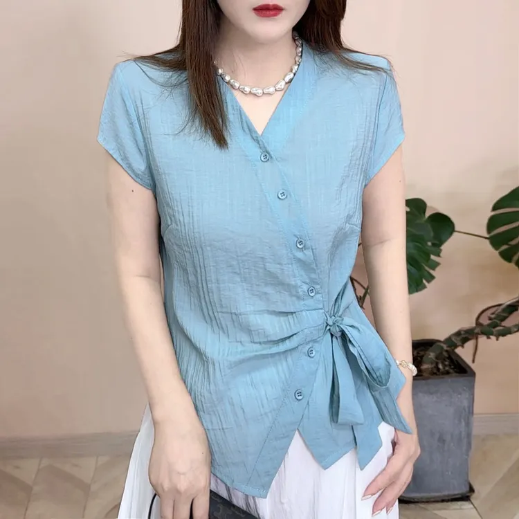 2025夏季新品薄款时尚百搭修身显瘦气质减龄设计感女士衬衫8080