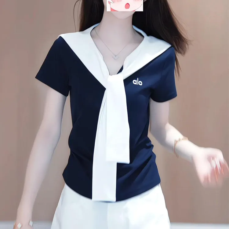 2025夏季新款学院风刺绣韩版设计感海军领短袖修身显瘦百搭T恤上