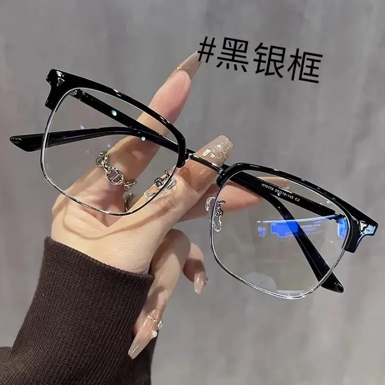 超轻理工男半框近视眼镜男可配有度数斯文痞帅大脸金丝眼睛框镜架