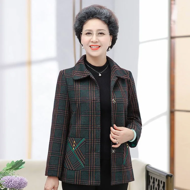 中老年女装春秋外套奶奶装加绒加厚上衣老太太妈妈翻领衣服套装冬