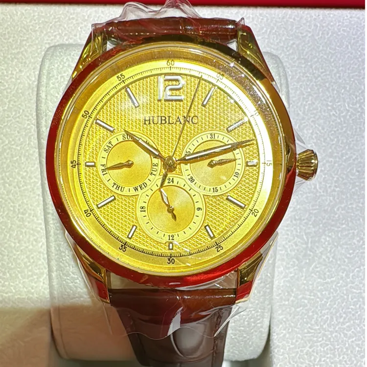 男士手表黄金腕表999足金石英机芯防水多功能真皮高贵时尚石英表