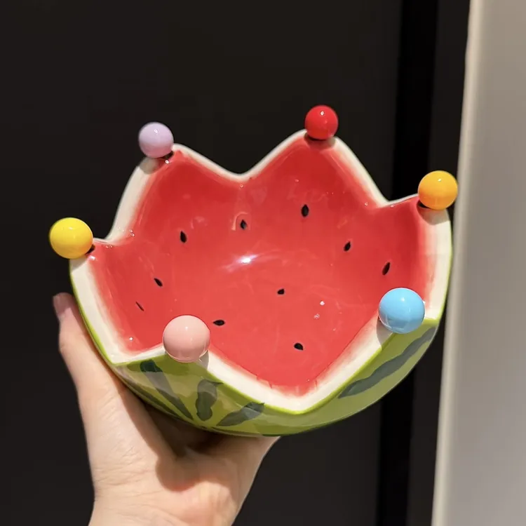 MOMO·陶瓷水果叉西瓜造型沙拉碗陶瓷西瓜碗水果盘甜品碗家用网红