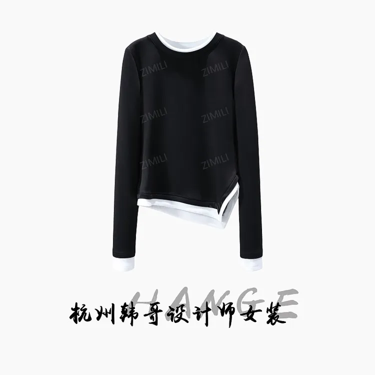 【韩哥女装】2025秋冬新品暗夜黑拼接时尚休闲上衣26053-A7
