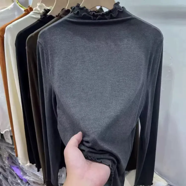 【自助】7233#韩系双层木耳领慕斯绒打底