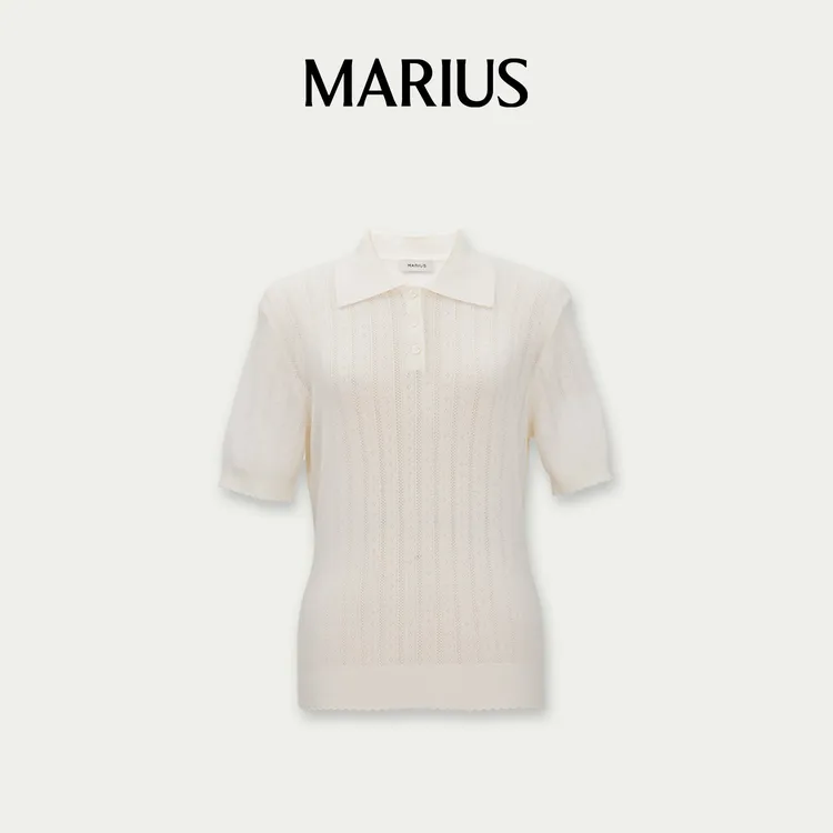 MARIUS“彩虹糖”通勤日常气质单穿叠穿百搭亮色镂空polo领针织衫