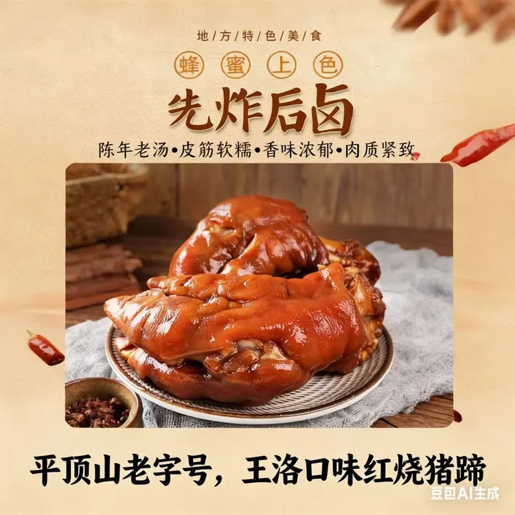 豫叶秃哥平顶山老字号王洛口味红烧猪蹄开袋即食送猪肝一袋商品图