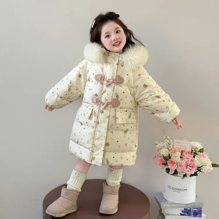 女童羽绒服中长款2025冬季小女孩宝宝白鸭绒防寒连帽加厚保暖外套