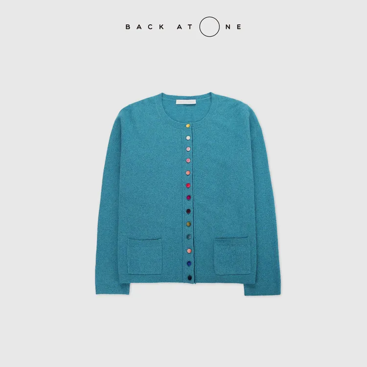 BackAtOne“珐琅蓝调” 定制花式丝绒彩色扣针织开衫 BFF-1AS153B-K
