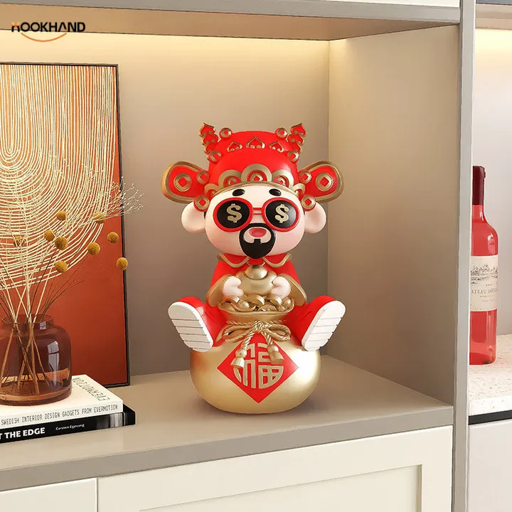 国潮福袋财神摆件26cm树脂彩绘办公室桌面装饰品生日毕业乔迁礼物