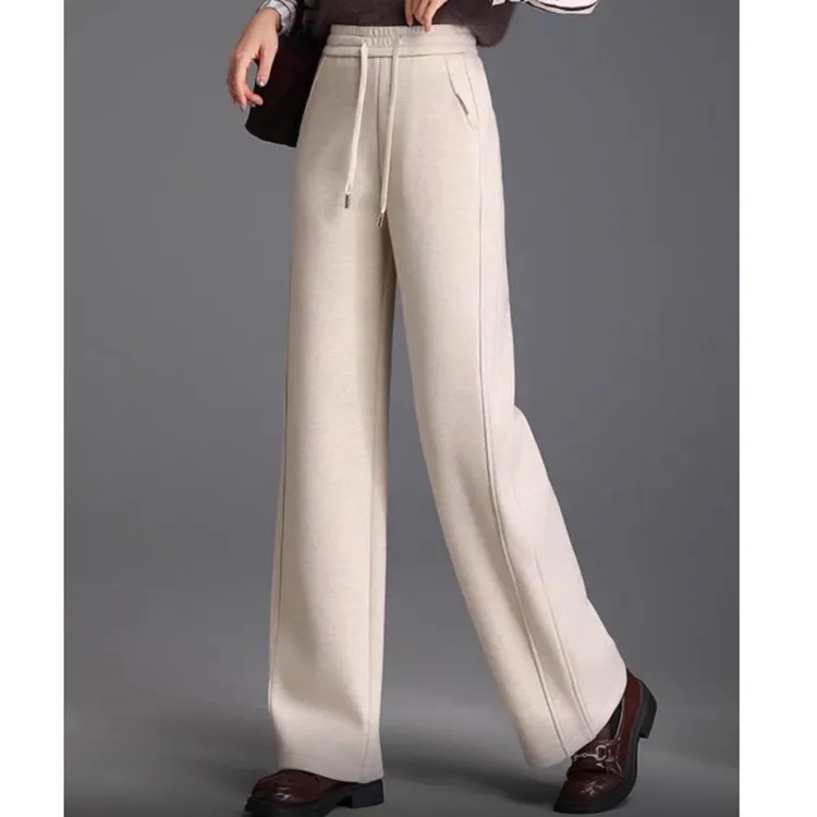 2025冬季新款高腰微厚弯刀休闲直通裤25906-2加绒加厚款