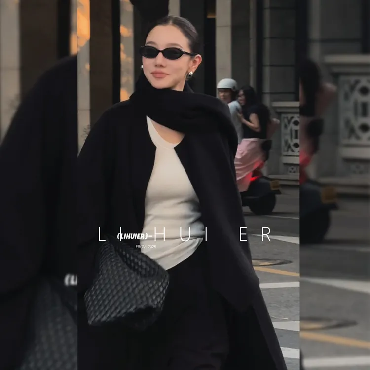 LiHuiEr李慧儿【孤岛海纪】2025秋季慵懒松弛感黑色大衣5067