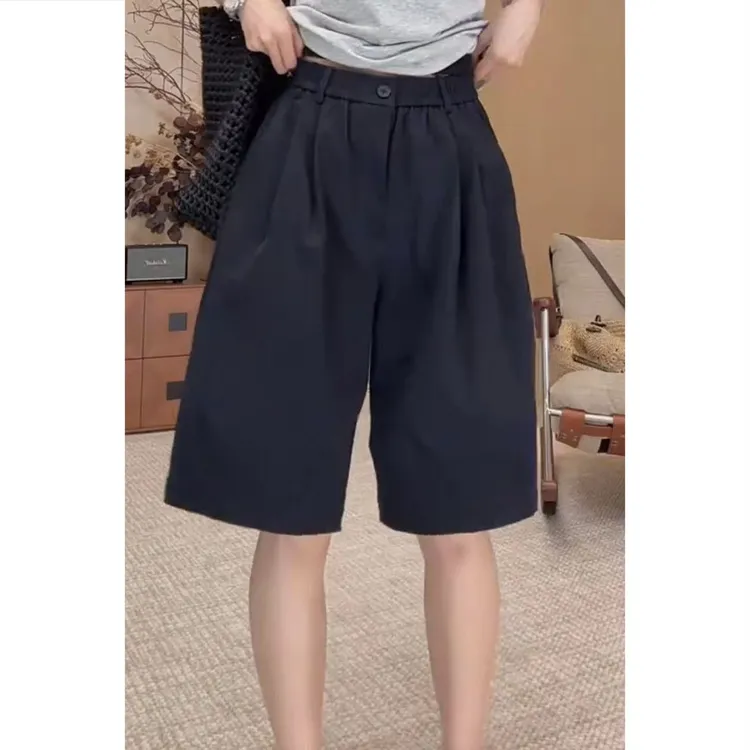 艾塔莉夏季薄款高腰直筒裤阔腿裤简约风休闲裤五分裤韩版中裤时尚