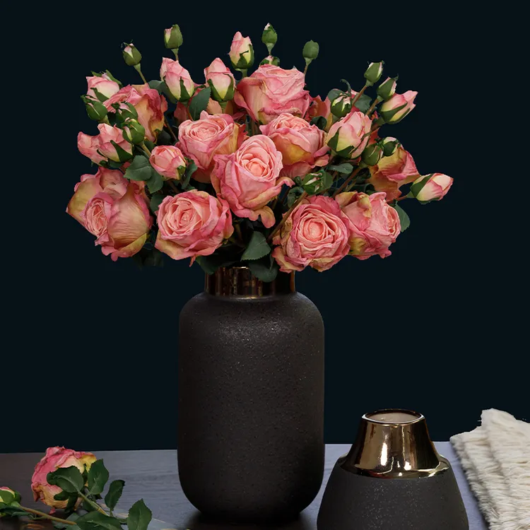 轻奢焦边玫瑰新品 高档欧式仿干花玫瑰花束假花仿真花摆设绢花客厅花艺装饰花