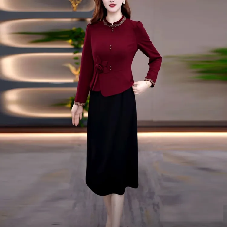 帛莱软精纺时尚气质假两件连衣裙2025秋季新款修身遮肉洋气裙子女