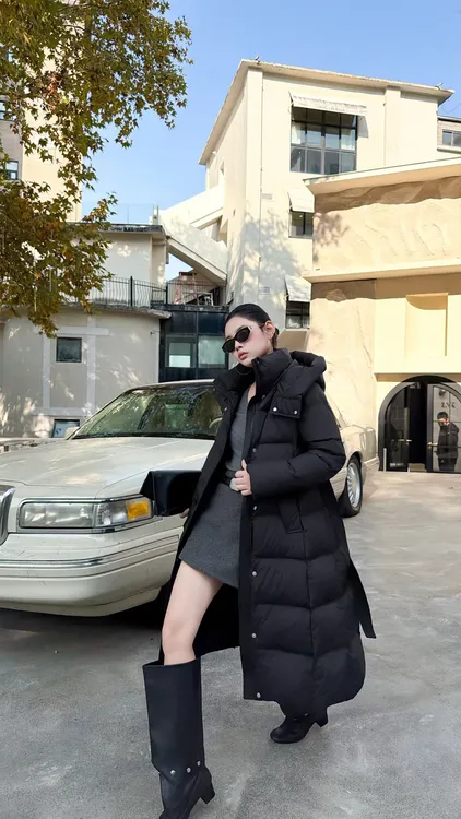 【8538】冬季新款高级感长款连帽收腰羽绒服时尚百搭显瘦气质外套女