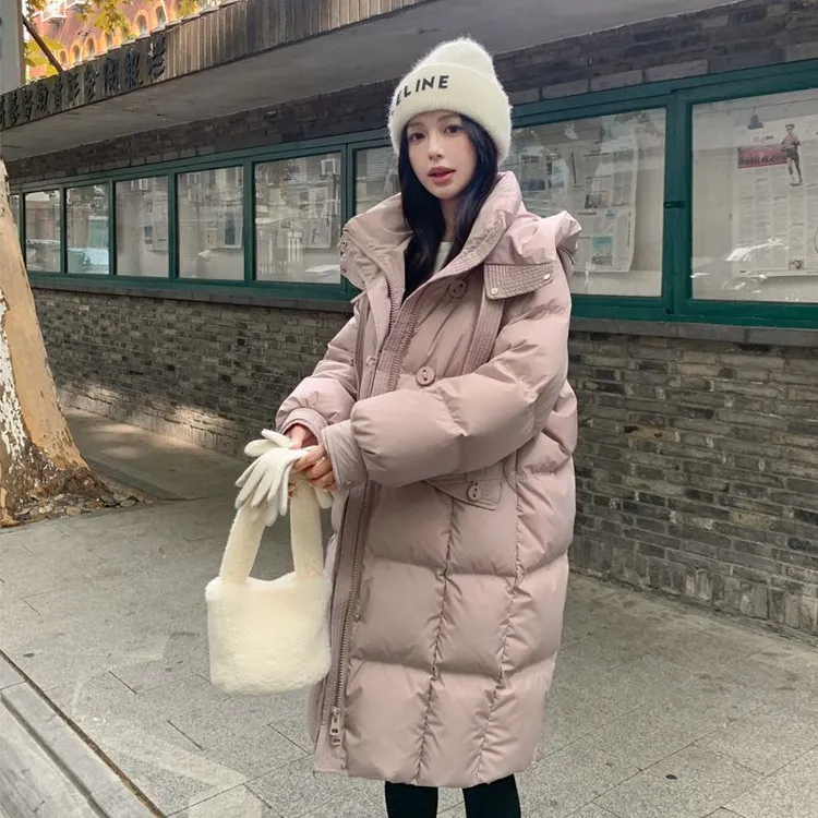 棉服女中长款2025冬季新韩版加厚连帽宽松时尚原版商场同款外套