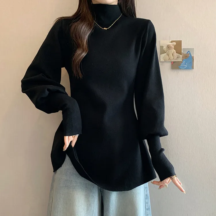 大码女装遮肚子半高领内搭长袖毛衣女秋冬胖妹妹宽松显瘦针织上衣