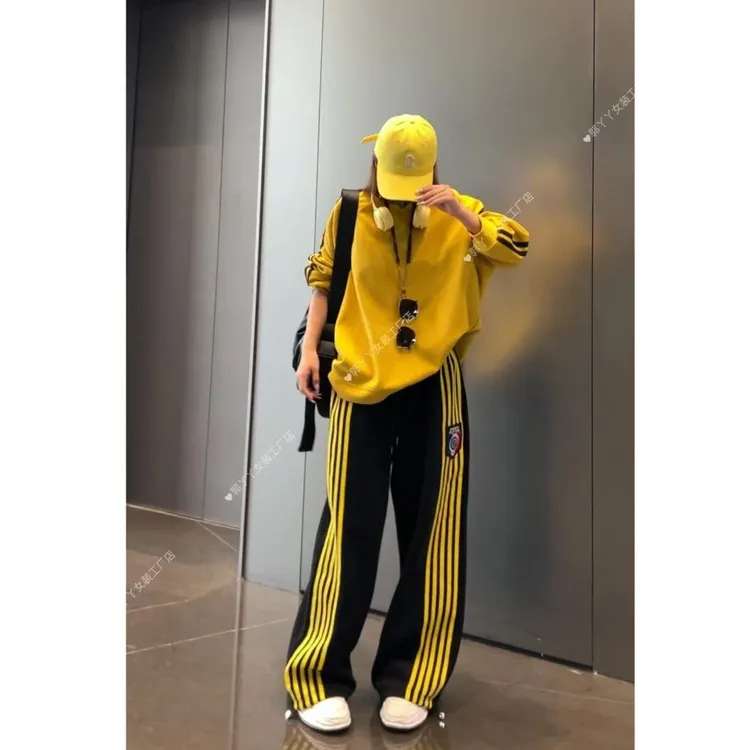 （工厂店）秋冬新款潮酷百搭侧边条时尚休闲套装（不加绒）