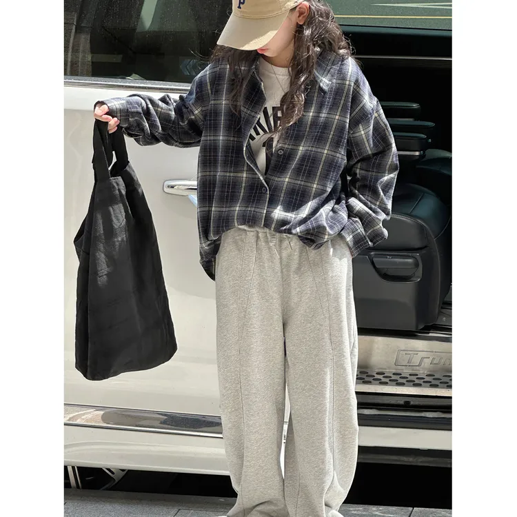 K29829孙小美韩系女童格子衬衫套装2025秋装新款儿童上衣两件套潮