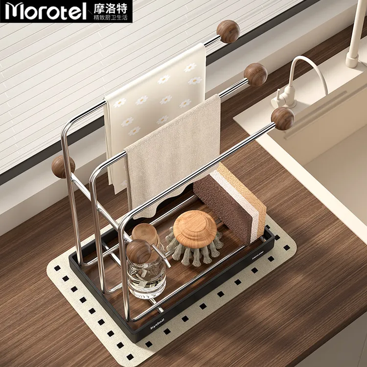 Morotel/摩洛特厨房晾抹布架沥水架不锈钢窄边挂洗碗布海绵窗台