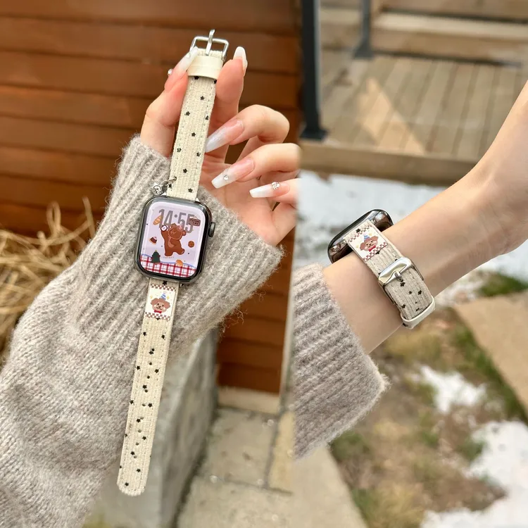 礼帽小熊秋冬灯芯绒细表带适用S11applewatch10苹果S9iwatch87se3