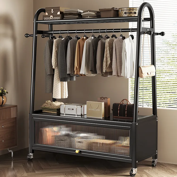 落地式挂衣架卧室家用移动客厅收纳柜衣帽架阳台晾晒收纳架储物架
