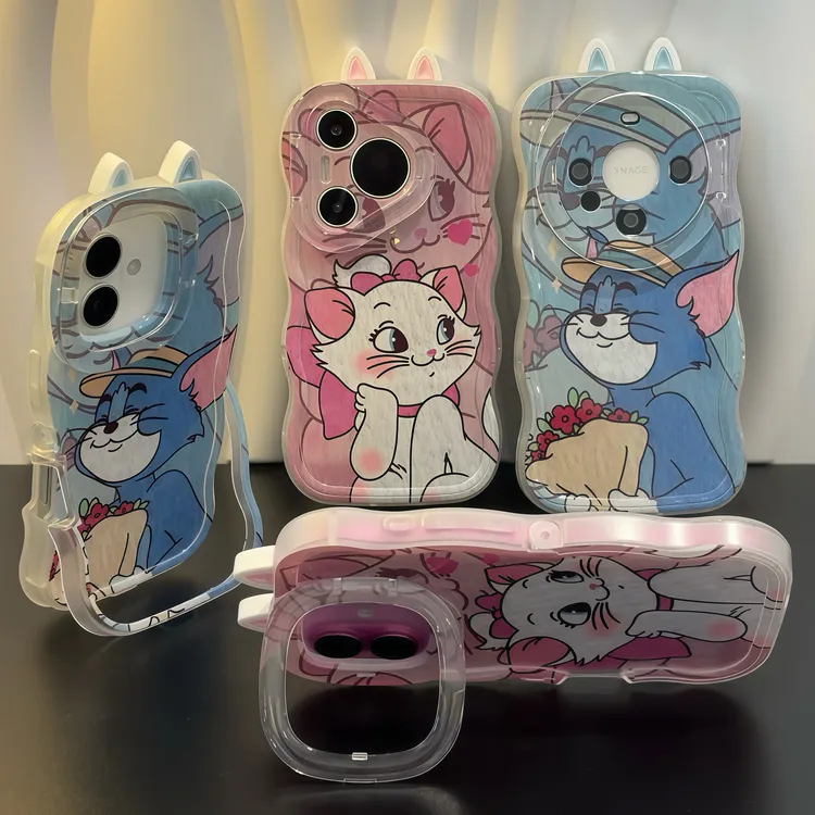 玛丽猫耳朵适用苹果16手机壳iPhone15小米14vivoppo华为p70双支架